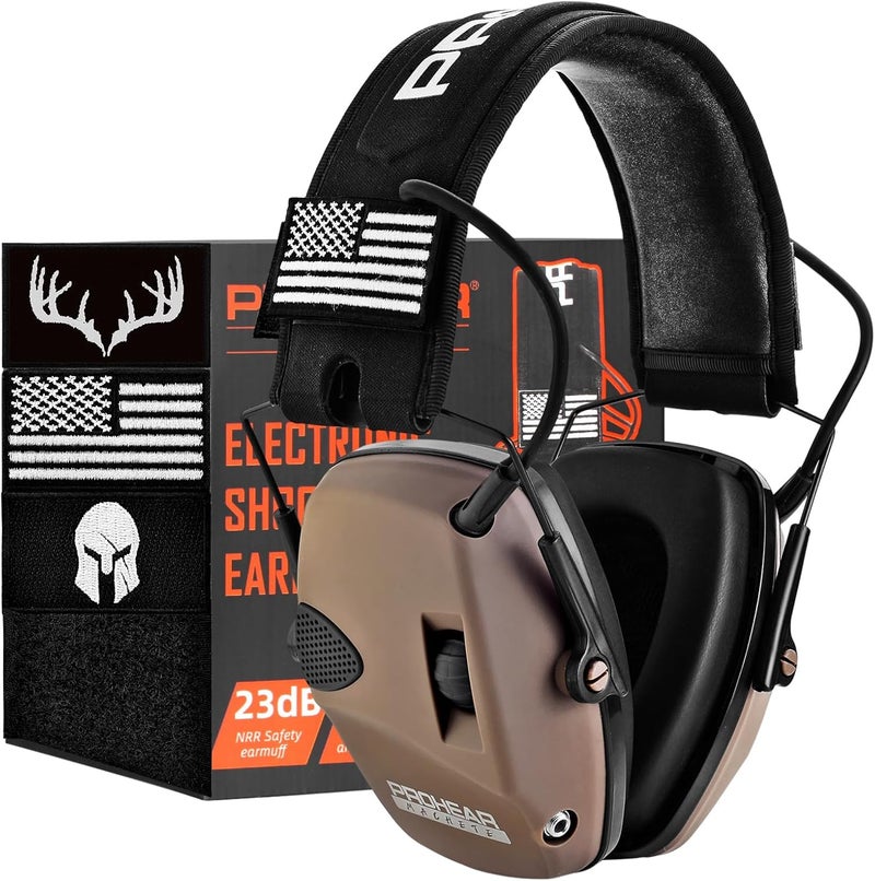 PROHEAR Electronic Ear Protection for Shooting with 4X Sound Amplification, Gun Range Hearing Protection Muffs, NRR 23dB Noise Reduction Headphones for Hunting, Brown - Image 1